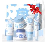 BeauBase Milk Skincare Kit, Set de Cuidado Facial Mujer, 5 unidades Kit de Skincare para Adolescentes, para Hidratante Nutritivo Suavizante y SPF50 Protección UV