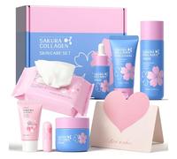BeauBase Sakura Colágeno Set de Regalo Cuidado Facial 7 Piezas con SPF 50+ | Rutina Glass Skin Mujer : Kit Skincare Belleza Primer Antiedad con Sérum, Crema y Toallitas Desmaquillantes