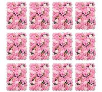 Beaudreaul Muro de flores artificiales - Flor artificial panel decorativo de pared 12 piezas - 12 piezas rosa flor decoración de pared 40 cm x 60 cm - seda rosa falsa flor panel de pared floral