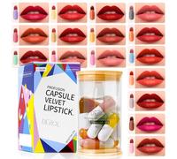 BeauFairy Mini Juego de Lápiz Labial en Cápsula, 16 Colores, Lindo Impermeable Duradero Terciopelo Lipstick, Pequeño y Portátil Lip Gloss, Navidad Regalo Ideal para Novias, Esposas
