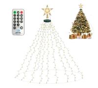 BeauFIvv Cadena de Luces para Árbol de Navidad, 2M 200LED Guirnalda Luminosa con Stella Luminosa y Telecomando, Impermeable Decoración LED Luz Cadena Ligera Navideña para Exterior Interior