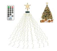 BeauFIvv Guirnalda luminosa para árbol de Navidad con anillo superior y adorno en forma de estrella, 450 LED, 2m de longitud ×18 cadenas, 8 modos de iluminación, para árboles de Navidad de 150 a 200cm