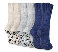 Beaulov 3 pares calcetines de lana de merino para hombre, extragruesos, cálidos, calcetines de invierno con puntos antideslizantes como zapatillas acogedoras y suaves para