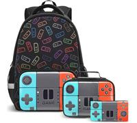Beaulyn Mochila escolar para niños, mochila escolar para jugadores de primaria y secundaria, mochila de videojuegos de 17 pulgadas para laptop, Game-teal+orange-3pcs, 3Pcs Backpack Set, Mochila Gamer