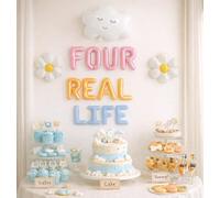 Beaumode Juego de cuatro globos de letras de la vida real con globos de nube de margaritas para niños, decoración de fiesta temática de perro de dibujos animados azules (rosa)