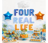 Beaumode Juego de cuatro globos de letras de la vida real con globos de nube de margaritas para niños, decoración de fiesta temática de perro de dibujos animados azules (azul)