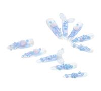 Beaupretty 1 caja Uñas Postizas Mermaid Almendra con Diseño Medusa Pegatinas para Uñas Marinas Cubrimiento Total con Punta Francesa Manicure Fácil para Mujer Verano