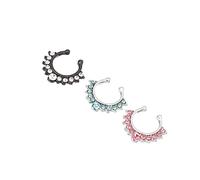 Beaupretty 1 Juego Anillo para Mujeres Aretes Sin Perforación con Zirconia Joyería Falsa para Eventos Y Negro con Blanco Plateado con Rosa 3 Piezas