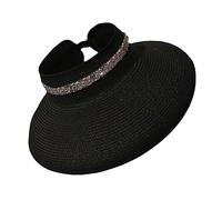 Beaupretty 1 Pieza Sombrero para el Sol Mujer Visera señoras Sombrero de Playa de Sombrero de Playa Flexible Gorro de Playa de Verano Viajes Decorativos Hierba Black
