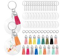 Beaupretty 120 Piezas Juego de Llaveros Acrílicos en Blanco Circulares con Anillos de Salto y Borlas para Manualidades DIY con Superficie Transparente y Accesorios Metálicos Color Aleatorio