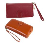 Beaupretty 2 Piezas Cartera Mujer Multifuncional de Vintage Long Wallet Grande con Gran Capacidad Monedero y Contenedor para Teléfono de Marrón y Rojo