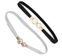 Beaupretty 2 Piezas Cinturón Fino con Hebilla de Perla Retro de Cuero Sintético Negro y Blanco para Ocasiones Formales y Bodas