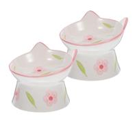 Beaupretty 2 Piezas Cuenco Elevado para Gatos de Cerámica Reutilizable Base Estable y Diseño en Forma de Orejas de Gato Adecuado para Alimentar y Proveer Agua a Mascotas
