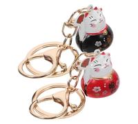 Beaupretty 2 Piezas Llavero Gato Suerte con Campanas Colgante Pequeño de Gato Caricatura para Bolso y Móvil Rojo y Negro Decoración Portátil y Encantadora