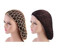 Beaupretty 2 Piezas Mujer Niña Noche Sueño Sombrero Pelo Red Bollo Crochet Pelo Redecilla para Dormir Ballet Danza (Azul Marino Caqui)