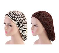 Beaupretty 2 Piezas Mujeres Niña Noche Sueño Sombrero Pelo Red Bollo Crochet Pelo Redecilla para Dormir Danza Ballet (Beige Café)