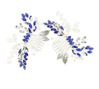 Beaupretty 2 Piezas tocados de novia cintas para el pelo Horquilla peines de novia rata hair topper tiaras de novia peine de cristal de perla peine de diamantes de imitación azul Metal Blue