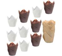Beaupretty 200 Piezas de Moldes de Papel para Cupcakes Forma de Tulipán, Resistentes al Aceite, en Colores Natural, Blanco y Café, Ideales para Hornear Magdalenas y Postres en Casa