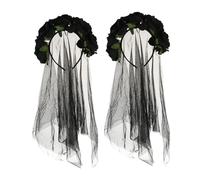 Beaupretty 2piezas Diadema de Velo para Halloween Tocado de Malla con Flores Diadema de Rosas para Mujer Disfraz de Fiesta Tocado de Novia Cadáver