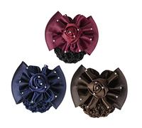 Beaupretty 3 Piezas flor de cabeza de red de cabello redes neto accesorios para el cabello mujer hair clips horquillas moño redecilla con lazo redecilla con clip de lazo pedrería