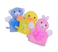 Beaupretty 3piezas Guantes Exfoliantes De Baño Para Diseño De Animales De Cartón Guantes Duales De Exfoliación Para Adultos y Amarillo Azul Rosa
