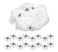 Beaupretty 4 Paquetes Telaraña Artificial de Halloween en Color Blanco con Arañas de Plástico Realistas, Fácil de Instalar y Moldear para Decoración en Exteriores y Ventanas en Fiestas de