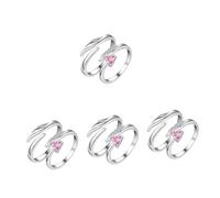 Beaupretty 4 Pares Anillo Diseño de Anillos Abiertos Ajustables para San Valentín Joyería de Moda para con Circonitas para Dedos