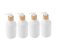 Beaupretty 4 piezas Botellas Dispensadoras de Bomba de Unidades Envases Vacíos Recargables para Champú y Gel Diseño Fácil de Presionar Plástico con Acabado y Tapa de Bambú para Baño y