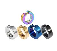 Beaupretty 5 Piezas Pendientes de Clip para Hombre Joyería de Oreja de Hip Hop Acero Negro Dorado Azul