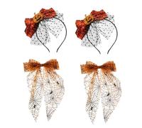 Beaupretty Accesorios Decorativos para Cabello de Halloween Diadema de Calabaza con Aro de Malla de Gasa Pinzas Largas y Lazo de Tul Conjunto para Disfraz de Fiesta de Fotos