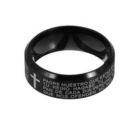 Beaupretty Anillo Bíblico de Acero Inoxidable Cruz Grabada para Hombre, Anillo de Oración Negro Talla 9, Joyería Religiosa Masculina, Obsequio Devocional para Uso Diario