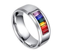 Beaupretty Anillo Del Orgullo Gay De Acero De Titanio Incrustaciones De Colores Arcoíris, Accesorio Elegante Para Dedos, Talla, Uso Diario y Eventos Lgbt