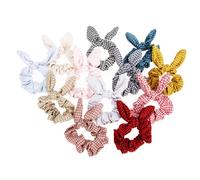 Beaupretty Anillos Cabello Orejas De Conejo y Lazo, 12 Piezas, Tela De Cuadro Suave, Elásticos, Accesorios Femeninos Para Fiestas y Uso Diario