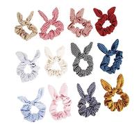 Beaupretty Anillos Elásticos Cabello Orejas De Conejo y Lazos De Tela Mix De Colores, 12 Piezas, Tamaño Estándar, Suaves y Elásticos, Para Mujeres y Niñas, Uso Diario y Peinados Decorativos