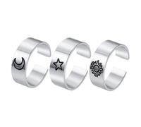 Beaupretty Anillos Estéticos Abiertos De Titanio Para Mujer, Ajustables, Diseño Vintage Sol y Luna, 3 Piezas, Joyería Para Adolescentes, Uso Diario y Fiestas