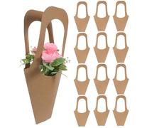 Beaupretty Bolsa de Papel Kraft con Asas para Flores 20 Unidades Tamaño Mediano 8.5x23x42 Cm Color Marrón para Ramos, Embalaje Floral y Regalos en Bodas, San Valentín y Día Madre