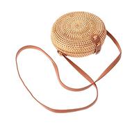 Beaupretty Bolso de Hombro de Rattán Redondo para Mujer Bandolera Mini Tejida Mano Bolso Casual para y Playa Diámetro