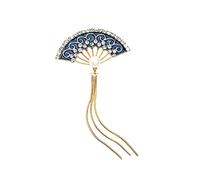 Beaupretty Broche De Insignia Abanico De Aleación Esmalte y Gemas, Accesorio De Ropa Femenino Elegante Para Bodas y Fiestas, Broche Decorativo Azul y Dorado Borlas, Tamaño Mediano