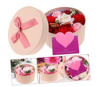 Beaupretty Caja De Flores De Jabón Aromatizadas Para Día Madre San Valentín y Día Del Maestro Decorativo Flores De Jabón Caja Redonda De Peonías Rojas