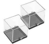Beaupretty Cajas de Exhibición Transparentes Cuadradas para Minerales, Contenedores de Muestras Base Negra, Tamaño 6.8x6.8x6.8 Cm, Set de 2 Piezas, Vitrinas para Colecciones y Almacenamiento