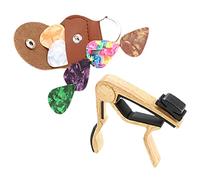 Beaupretty Cejilla Portátil Para Guitarra Acústica y Eléctrica, Juego De 8 Piezas 1 Cejilla De Madera Clara y 6 Púas Profesionales Porta Púas Incluido, Accesorio Para Ukelele y Banjo