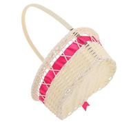Beaupretty Cesta de Almacenamiento de Ratán en Forma de Corazón con Lazo, Cesta Grande Tejida a Mano para Frutas y Pan, Almacenamiento Multipropósito para Dormitorio o Shower