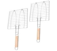 Beaupretty Cesta para Parrilla de Pescado y Carne 2 Piezas de Malla Metálica Mango de Madera Antiescaldamiento para Barbacoa al Aire Libre y Camping, Herramienta para Asar Fácil de Limpiar