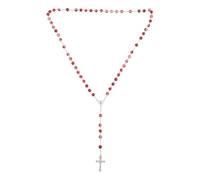 Beaupretty Collar de Rosario para Bautizo de Ñiño Cruz, Cuentas Redondas de 8 Mm de Piedra Roja, Recuerdo para Shower, Obsequio Religioso, Fiesta de Bienvenida al Ñiño