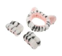 Beaupretty Conjunto de Diadema y Muñequeras de Felpa Suave Elástica para Spa, 1 Diadema y 2 Pulseras en Color Claro Diseño de Tigre, Adecuado para Lavado Facial, Maquillaje y Cuidado Piel