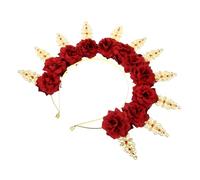 Beaupretty de flores novia tocado de diosa de diosa colorete diadema rosa diadema de fiesta Banda para el cabello de las chicas de pelo diadema de flores Metal rojo