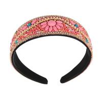 Beaupretty Diadema Boho Ancha para Mujer con Cuentas Rosas, Accesorios Barrocos Cabello, Resistente y Color Duradero, Adecuado para Festivales y Fiestas