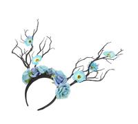 Beaupretty Diadema con Cuernos de Decorativos y Flores Azules Tocado Festival para Fiestas y Accesorio Unisex para Adultos