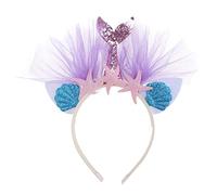 Beaupretty Diadema con diseño de Sirena Oreja arcoíris con Tul Colorido de niñas para Fiestas (rosa con estrella de mar)