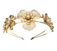 Beaupretty Diadema Dorada de Flores de Metal Doble Capa para Mujer Accesorio Fotográfico Tocado Elegante para Bodas y Fiestas